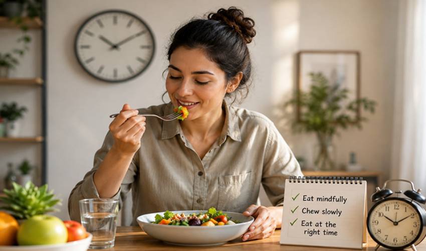 Eating slowly and chewing more may improve health, weight management